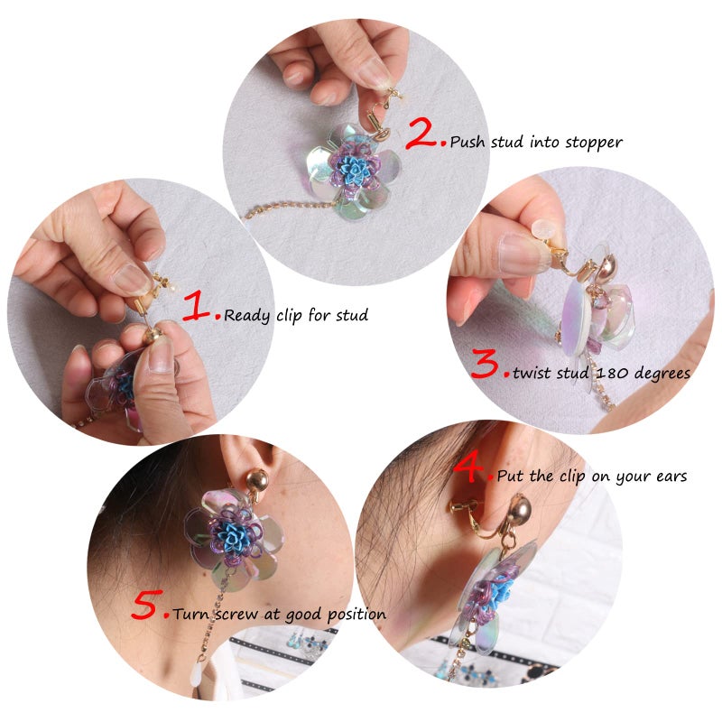 DIYEAR Golden Clip on Earring converters with Silicon Earring Pads, 16pcs Hypoallergenic Round Flat Back Tray Earring Clips Easy Open Loop DIY Earring Making for Women Men Girls Non-Pierced Ears - Image 3