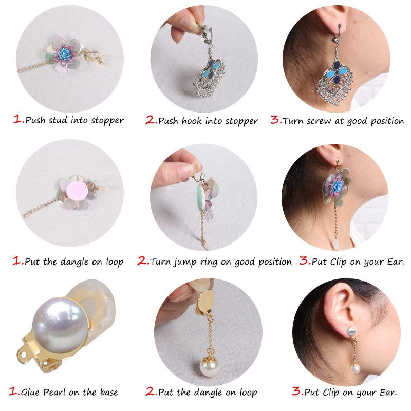DIYEAR Golden Clip on Earring converters with Silicon Earring Pads, 16pcs Hypoallergenic Round Flat Back Tray Earring Clips Easy Open Loop DIY Earring Making for Women Men Girls Non-Pierced Ears - Image 4