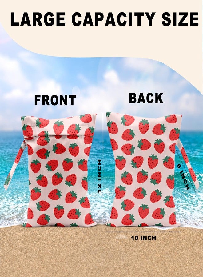 CFGBFDGH 2Pcs Fruits Wet Bags 12x10 Inch, Strawberry Orange Waterproof Travel Laundry Bags, Reusable Wet Dry Bag for Swimsuit Beach Diapers Dirty Yoga Gym Clothes, Travel Gifts for Women Friend Travelers - Image 2