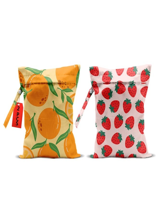 CFGBFDGH 2Pcs Fruits Wet Bags 12x10 Inch, Strawberry Orange Waterproof Travel Laundry Bags, Reusable Wet Dry Bag for Swimsuit Beach Diapers Dirty Yoga Gym Clothes, Travel Gifts for Women Friend Travelers - Image 1