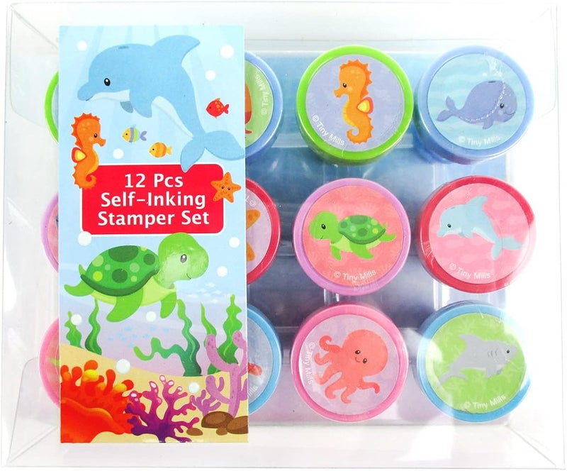 TINYMILLS 12 Pcs Ocean Life Turtle Stamp Kit for Kids Self Inking Stamps Gift Party Favors - Image 2