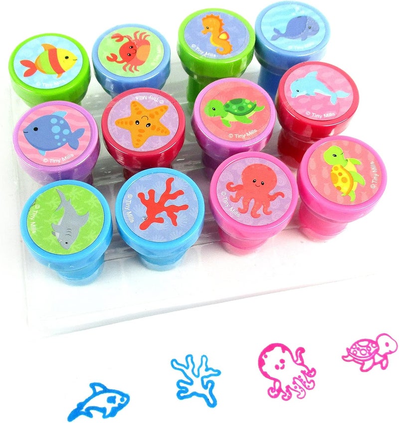 TINYMILLS 12 Pcs Ocean Life Turtle Stamp Kit for Kids Self Inking Stamps Gift Party Favors - Image 1