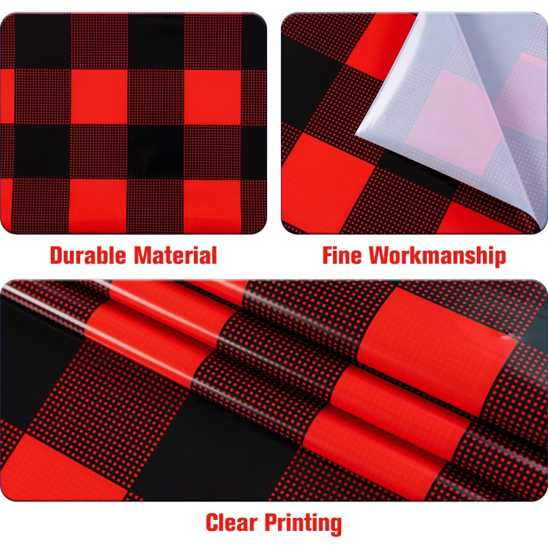 Kesfey 3 Packs Red and Black Christmas Buffalo Check Plaid Table Cloth 54 x 108 Inches Red and Black Gingham Christmas Party Tablecloth Winter Christmas Plastic Checkered Tablecover for Dinner Picnic - Image 2