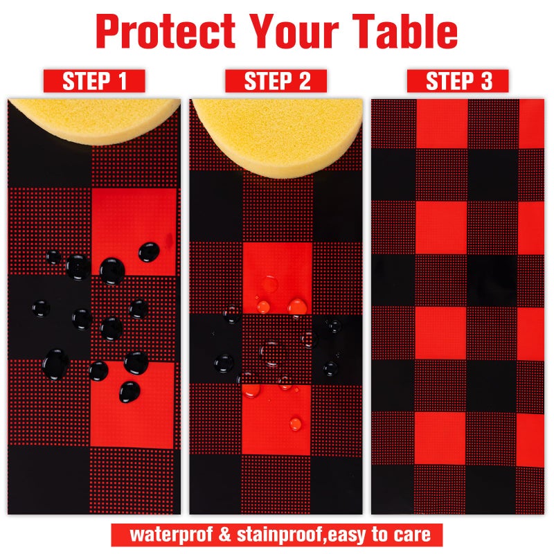Kesfey 3 Packs Red and Black Christmas Buffalo Check Plaid Table Cloth 54 x 108 Inches Red and Black Gingham Christmas Party Tablecloth Winter Christmas Plastic Checkered Tablecover for Dinner Picnic - Image 4