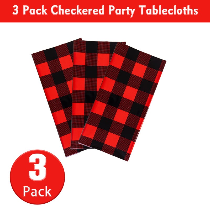 Kesfey 3 Packs Red and Black Christmas Buffalo Check Plaid Table Cloth 54 x 108 Inches Red and Black Gingham Christmas Party Tablecloth Winter Christmas Plastic Checkered Tablecover for Dinner Picnic - Image 3