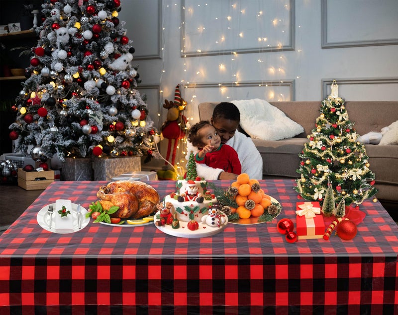 Kesfey 3 Packs Red and Black Christmas Buffalo Check Plaid Table Cloth 54 x 108 Inches Red and Black Gingham Christmas Party Tablecloth Winter Christmas Plastic Checkered Tablecover for Dinner Picnic - Image 5