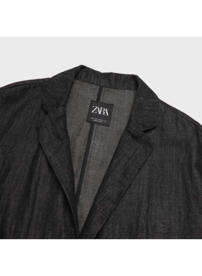 Zara Men's Solid Color Versatile Loose Fit Textured Comfort Long Sleeve Blazer - Image 5