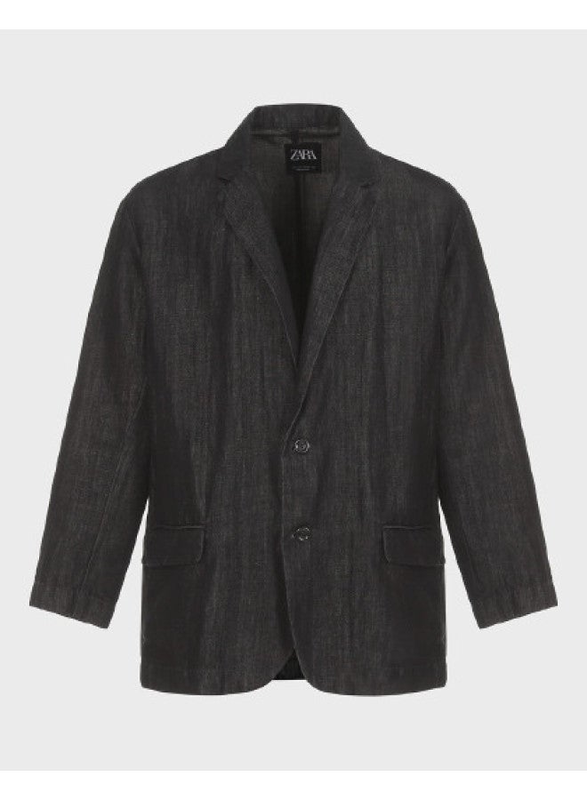 Zara Men's Solid Color Versatile Loose Fit Textured Comfort Long Sleeve Blazer - Image 1