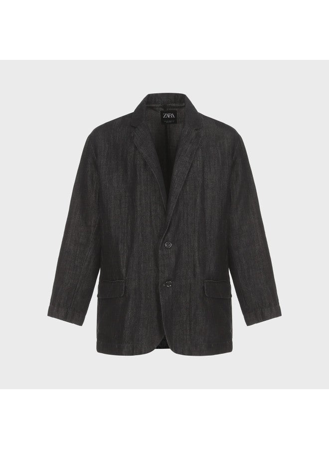 Zara Men's Solid Color Versatile Loose Fit Textured Comfort Long Sleeve Blazer - Image 2