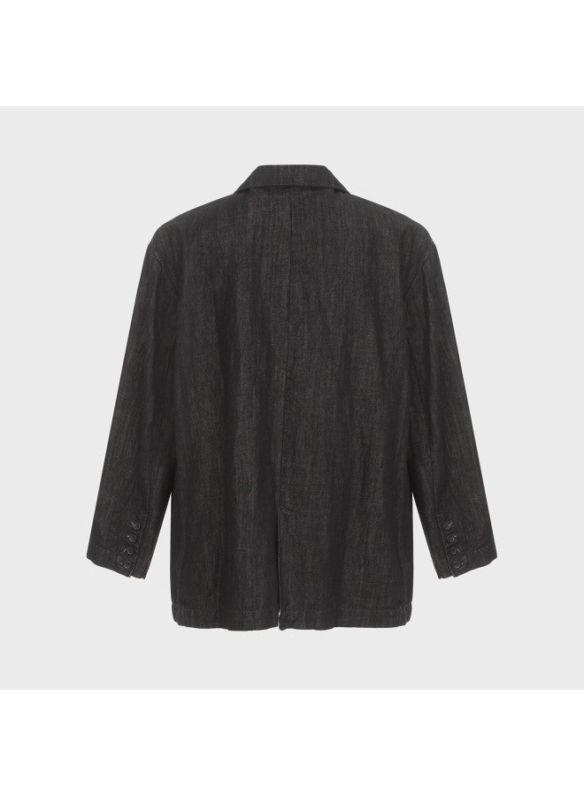 Zara Men's Solid Color Versatile Loose Fit Textured Comfort Long Sleeve Blazer - Image 3