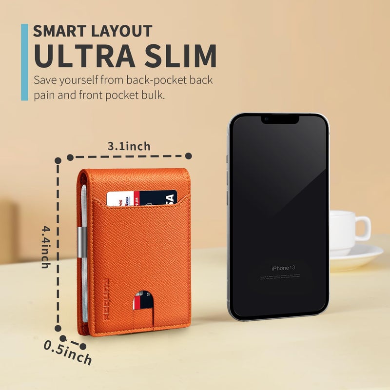 RUNBOX Slim Wallets for Men - Leather Money Clip Mens Wallet - RFID Blocking Front Pocket Bifold Wallet - Thin Credit Card Holder with Gift Box - Image 3