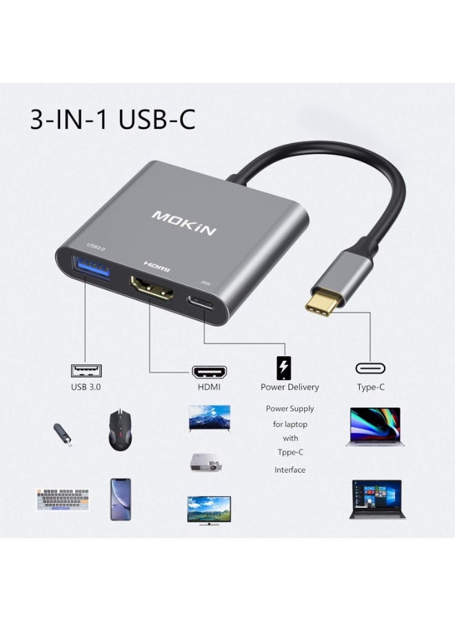 Mokin USB-C to HDMI Multiport Adapter – 3-in-1 Type-C Hub with 4K HDMI Output, USB 3.0 Port & PD 3.0 60W Charging, Thunderbolt 3 Compatible, 5Gbps Data Transfer for MacBook Pro/Air, iPad Pro, Galaxy S24/S23, Laptop & More - Image 2