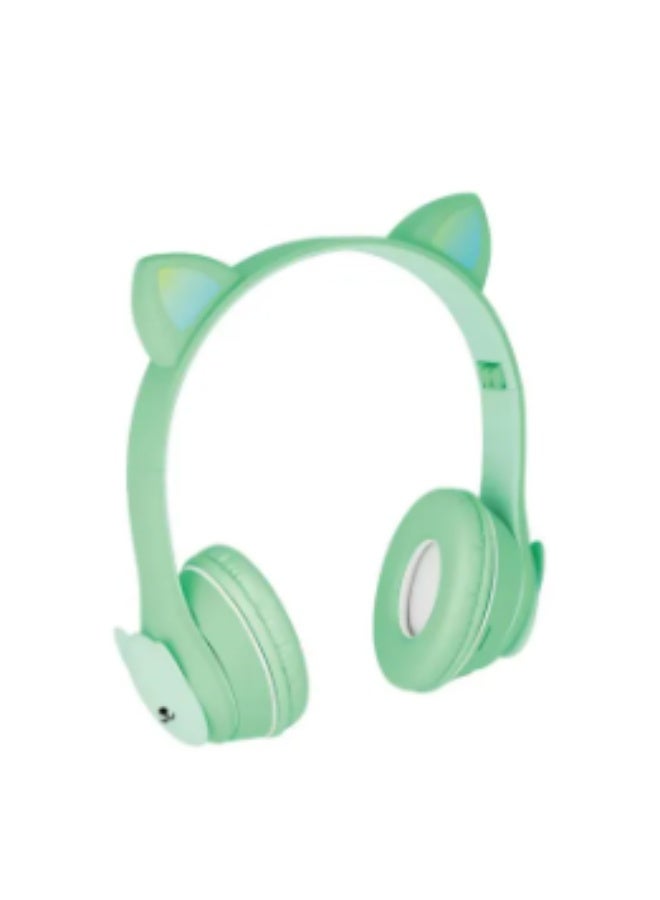 Cat Ear Kids Headphones, Bluetooth 5.0 Wireless Kids Gaming Headset with Microphone, LED Light, HIFI Stereo Sound, Comfortable On-Ear Design, Long Battery Life MZ-004-Green