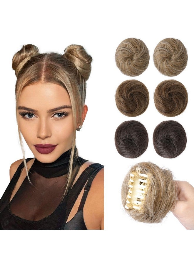 REECHO Space Bun Hair Pieces, 2 Pcs Mini Claw Clip In Messy & Cat Ears Fake Hair Bun Extensions Hb001 Wig Accessory Updo Hairpieces For Women Girls (Pack Of 2-3" Straight, Dark Blonde) - Image 1