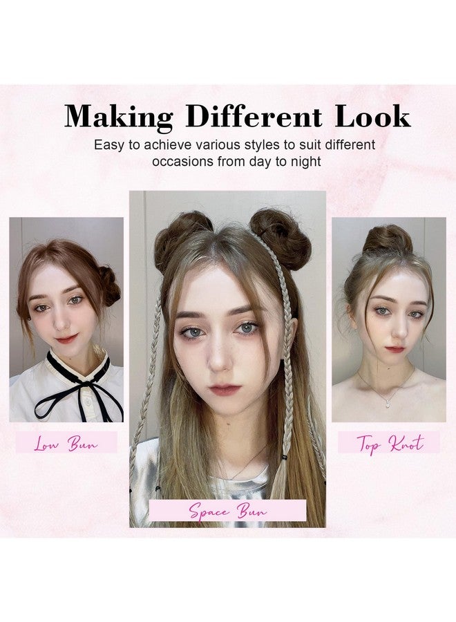 REECHO Space Bun Hair Pieces, 2 Pcs Mini Claw Clip In Messy & Cat Ears Fake Hair Bun Extensions Hb001 Wig Accessory Updo Hairpieces For Women Girls (Pack Of 2-3" Straight, Dark Blonde) - Image 3