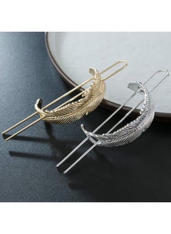 Fodattm Creative Alloy Leaf Hair Cuff Hair Stick Hairpin Hair Accessories Minimalist Hair Clip Hair Barrette Feather Bun Holder Vintage Bun Cage For Women Lady (Gold)  - Image 5
