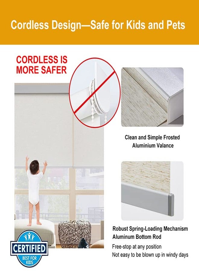 Persilux Free-Stop Cordless Roller Shades for Windows (Cream 23"W x 72"H) Natural Woven Fabric Light Filtering Roller Blinds, UV Protection Privacy Window Blinds for Windows, Home, Living Room, Office - Image 4