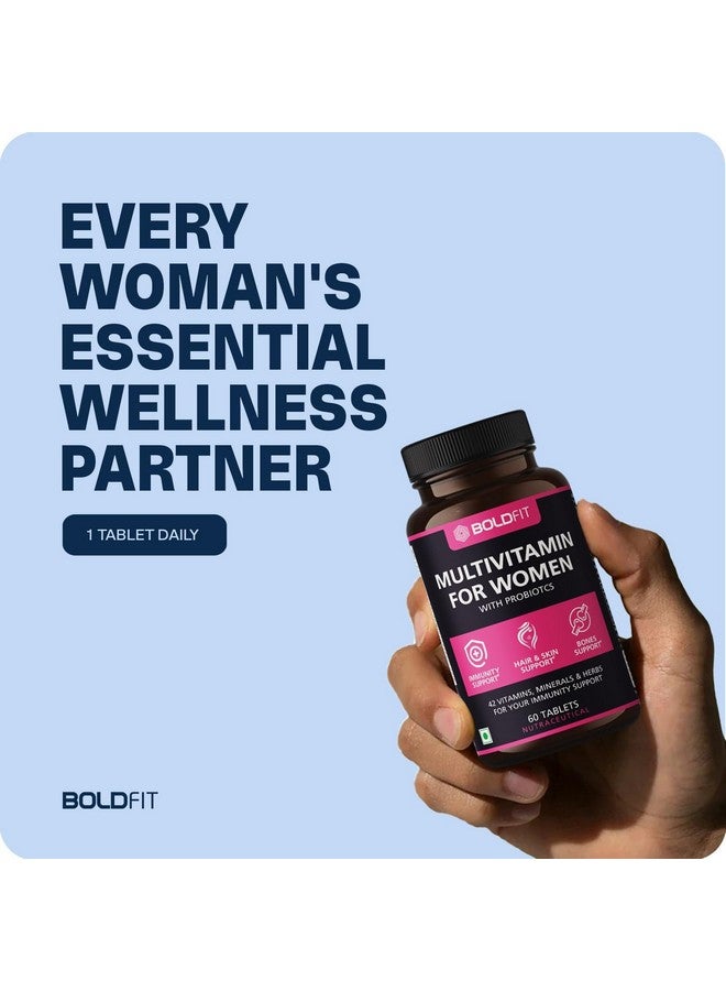 BOLDFIT Boldfit Multivitamin Tablets for Women with Probiotics Vitamin C, Iron and 42 Ingredients Support for Hair, Skin, Energy & Wellness-60 Multi vitamin women Tablets  - Image 4