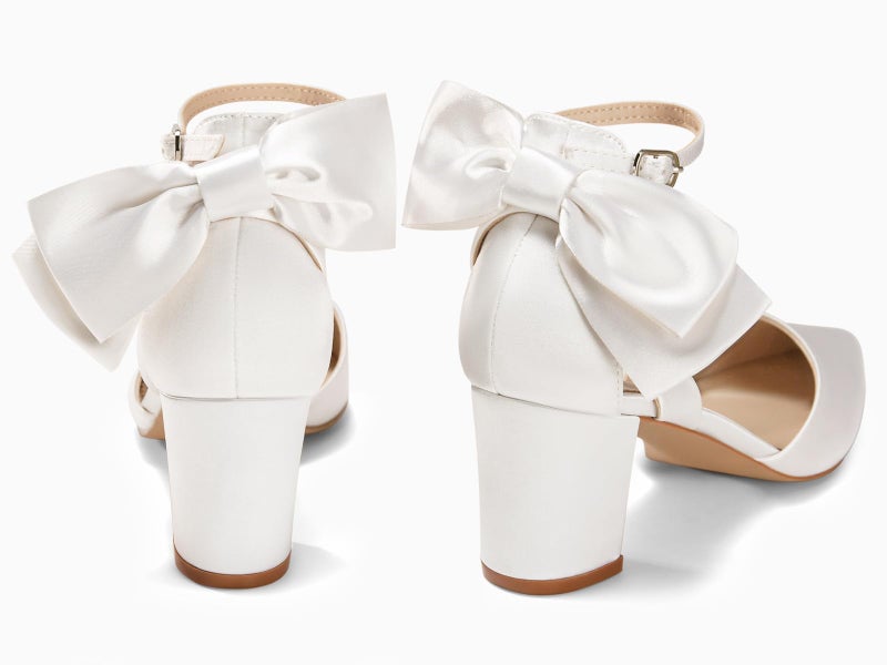 Coutgo Womens Chunky Heels Low Heel Ankle Strap D'Orsay Pumps Closed Pointed Toe Wedding Bridal Shoes, Ivory White, Size 8.5 - Image 4