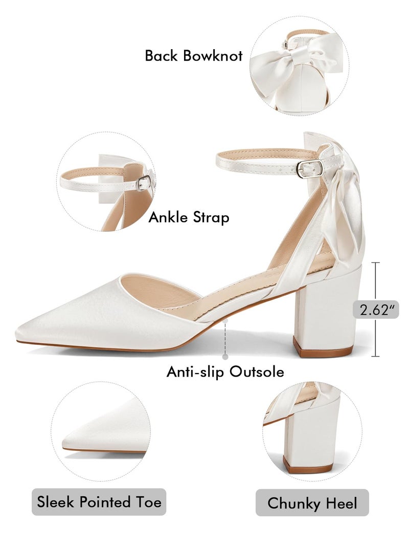 Coutgo Womens Chunky Heels Low Heel Ankle Strap D'Orsay Pumps Closed Pointed Toe Wedding Bridal Shoes, Ivory White, Size 8.5 - Image 5