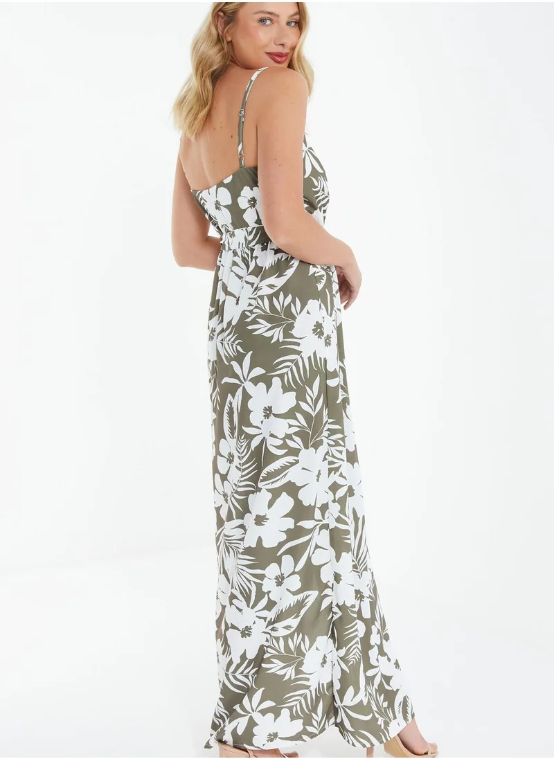 QUIZ Strappy Floral Print Slit Dress