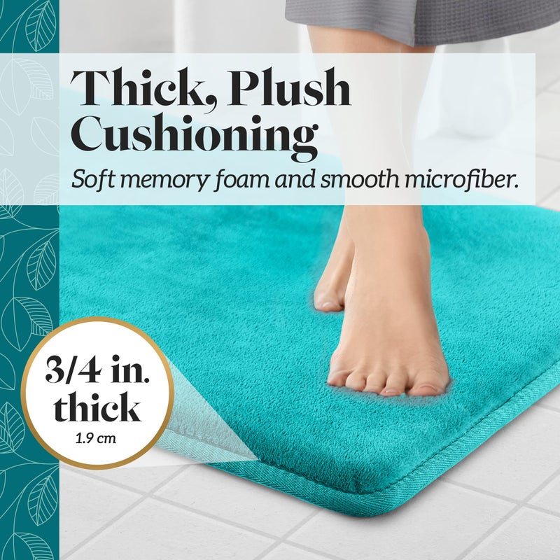 Genteele Bath Mats for Bathroom Non Slip - Teal 20"" x 32"" Memory Foam Bathroom Rugs - Quick Dry Bath Mat - Image 2