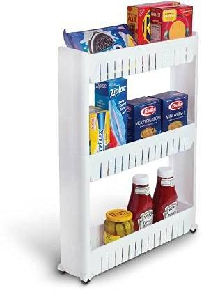 NEWON 3 Tier Kitchen Storage Organizer Rack Holder with Wheels(3 Layer, White) - Image 2