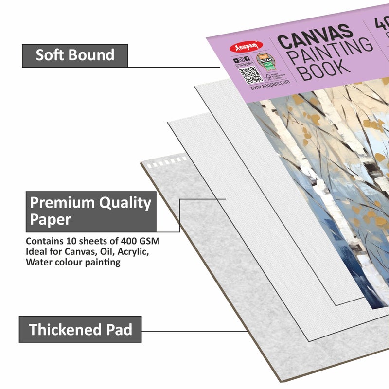 Anupam Canvas Painting pad 100% Cotton Acrylic Gesso Primed with Acid Free Paper 10 Sheets 400 GSM for Acrylic and Oil Painting (A5) - Image 4