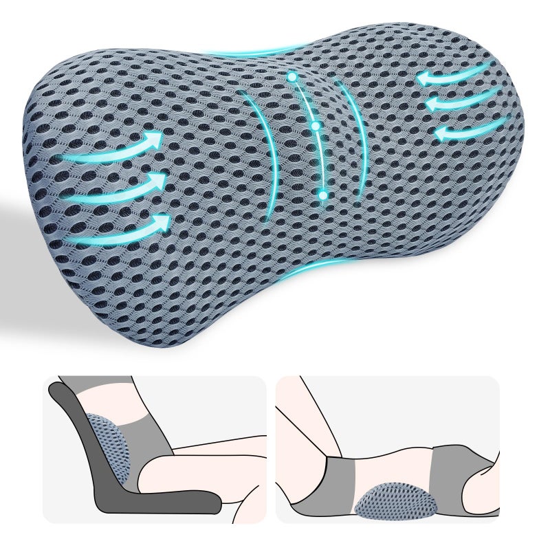 kasney Lumbar Support Pillow, Back Pillow for Low Back Pain Relief, Ergonomic Streamline Car Seat, Office Chair, Recliner and Bed (Gray) - Image 1
