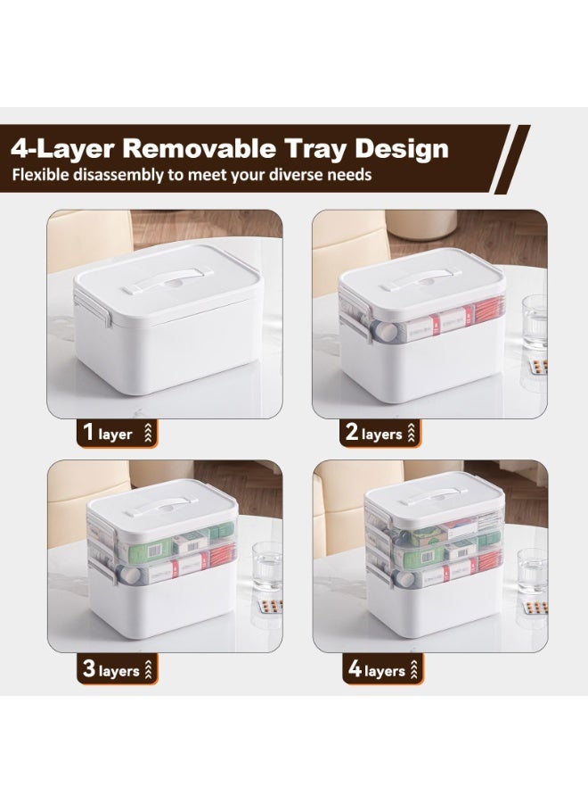 كيلا منظم خزانة أدوية محمول بأربع طبقات، صندوق تخزين أدوية كبير بمقبض، صندوق إسعافات أولية بلاستيكي فارغ، منظم مستلزمات طبية متعدد الأغراض، تخزين أدوية مع 3 صواني قابلة للإزالة - Image 4