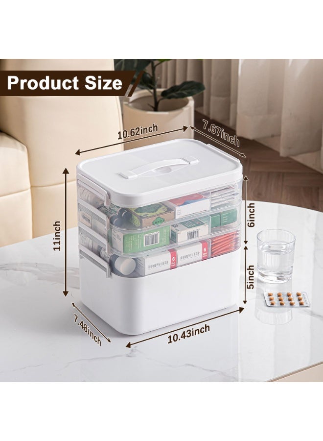 كيلا منظم خزانة أدوية محمول بأربع طبقات، صندوق تخزين أدوية كبير بمقبض، صندوق إسعافات أولية بلاستيكي فارغ، منظم مستلزمات طبية متعدد الأغراض، تخزين أدوية مع 3 صواني قابلة للإزالة - Image 3