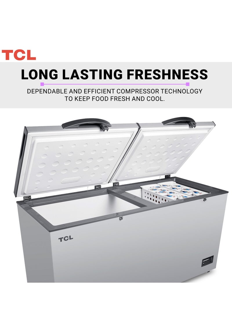 Double Door Chest Freezer, Large Deep Freezer With Storage Basket, Electronic Temperature Control With Led Display, Front Water Disposal, Child-Safety Lock 660 L 230 W F660Cfsl Silver