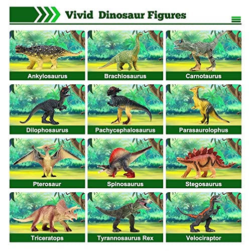 FRUSE Jurassic Dinosaur Toys,12 PCS Realistic Dino Figurines,Educational Dino Figure Playset with Information Dino Book,Dinosaur Toys for Kids 3-5 - Image 2