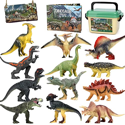 FRUSE Jurassic Dinosaur Toys,12 PCS Realistic Dino Figurines,Educational Dino Figure Playset with Information Dino Book,Dinosaur Toys for Kids 3-5 - Image 1