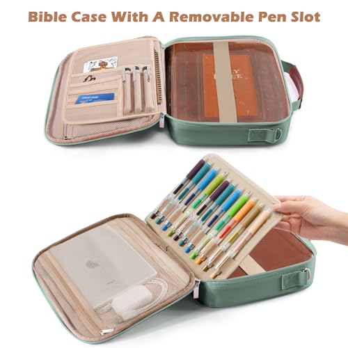 Aplufine Bible Cover for Men-Bible Case for Women-Medium Bible Bags and Totes-Large Bible Carrying Case-Bible Carrier with Shoulder Strap,Detachable Pen Loops for Bible Accessories,Gift Men Women - Image 2