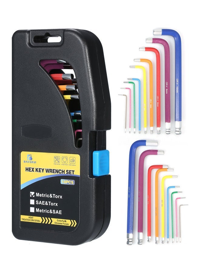 نيبمينينت 18-Piece Long Arm Key Wrench Set Multicolour 22.00 x 4.50 10.50cm  - Image 4