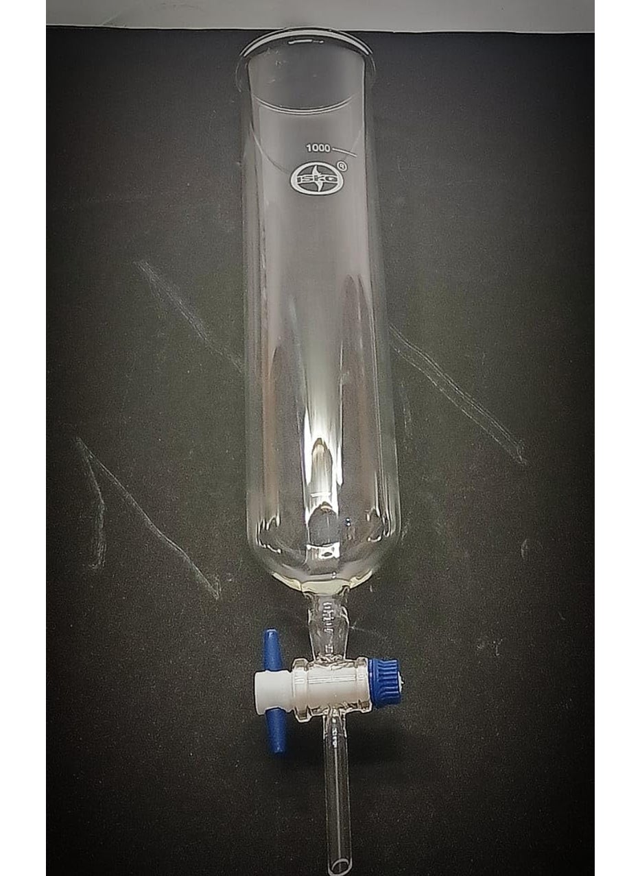 ISKO Dropping Funnel PTFE Key Stopcock Open Top Cylindrical Ungraduated Cylindrical Borosilicate Glass 500 ml