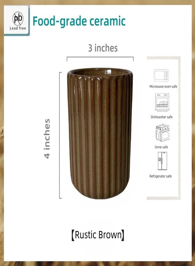 TOPYOKK Stoneware Coffee Bar Utensil Holder Tea & Coffee Spoon & Stirrer Holder for Stir Stick Straw Teaspoon Holder Spoon Cup Small Utensil Jar Fluted Vertical Stripe (Rustic Brown) - Image 5