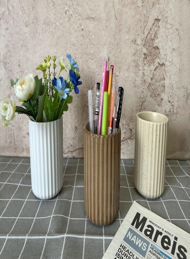 TOPYOKK Stoneware Coffee Bar Utensil Holder Tea & Coffee Spoon & Stirrer Holder for Stir Stick Straw Teaspoon Holder Spoon Cup Small Utensil Jar Fluted Vertical Stripe (Rustic Brown) - Image 4