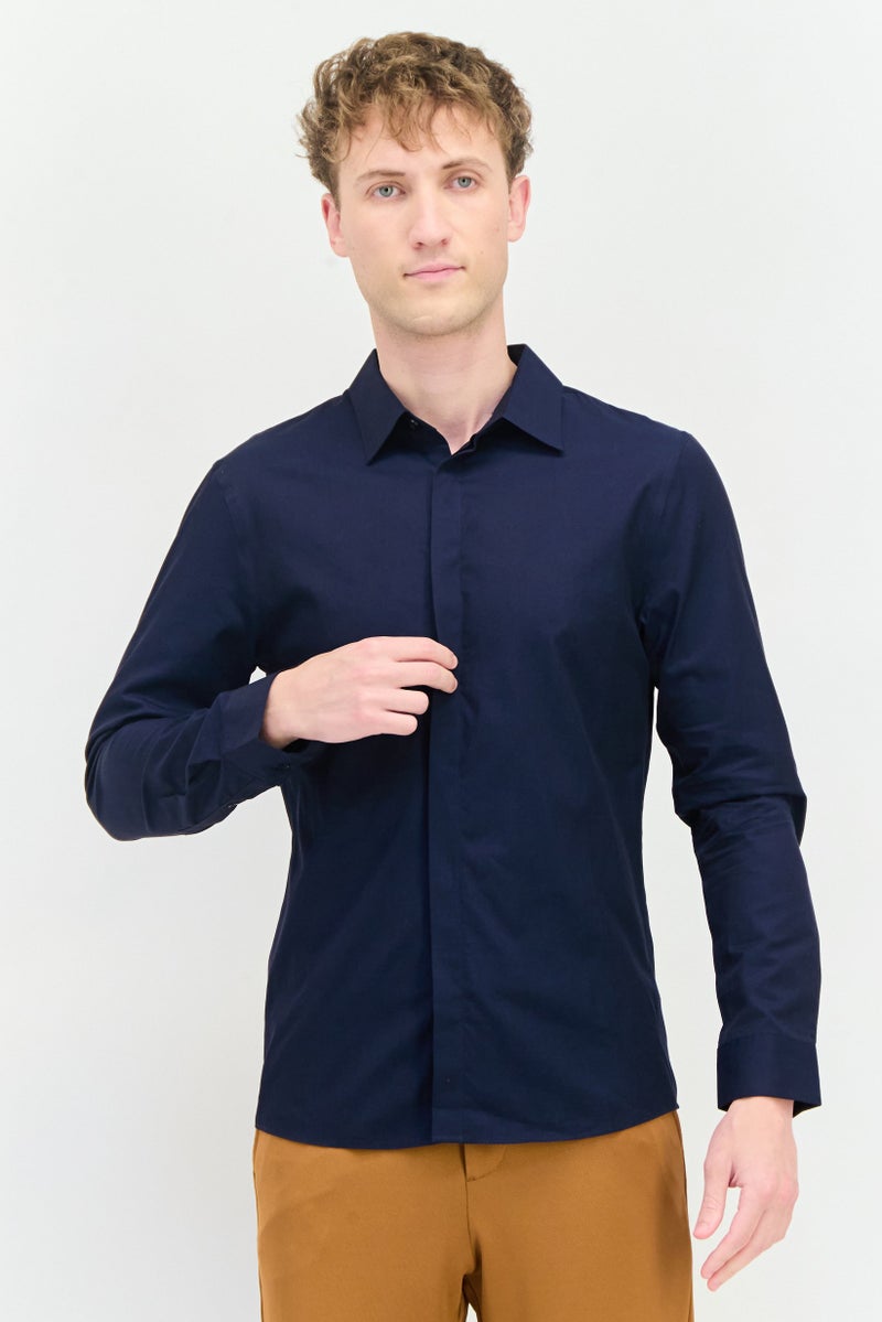 SELECTED Men Regular Fit Solid Long Sleeves Casual Shirt, Navy - Image 1