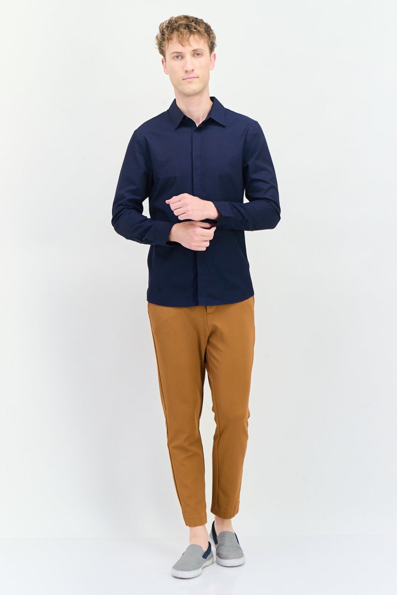 SELECTED Men Regular Fit Solid Long Sleeves Casual Shirt, Navy - Image 3