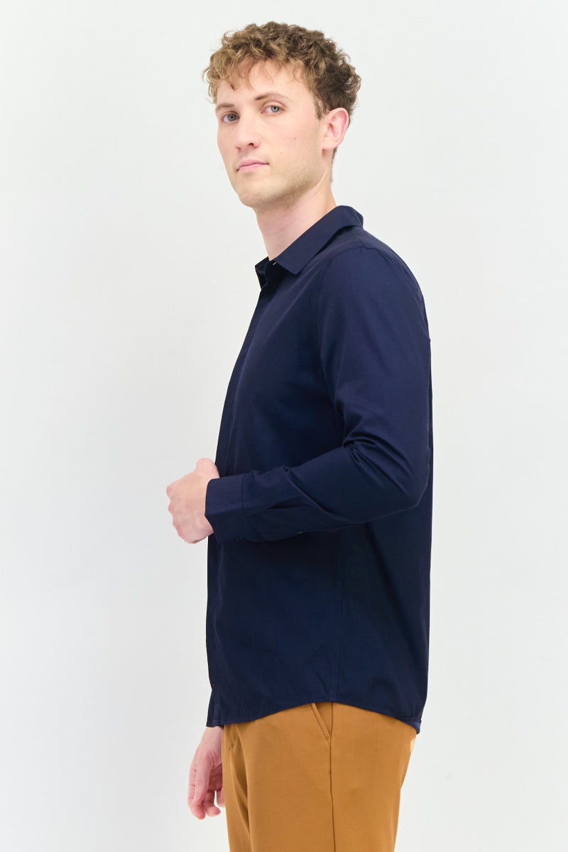 SELECTED Men Regular Fit Solid Long Sleeves Casual Shirt, Navy - Image 4