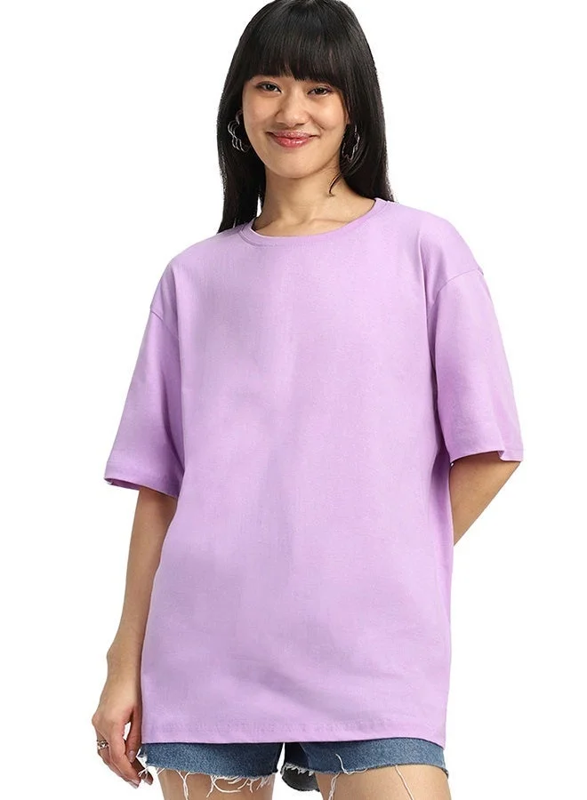 Juneberry Juneberry Pure Cotton Over-size LILAC T-Shirt For Women