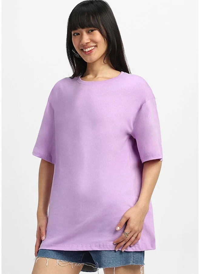 Juneberry Juneberry Pure Cotton Over-size LILAC T-Shirt For Women