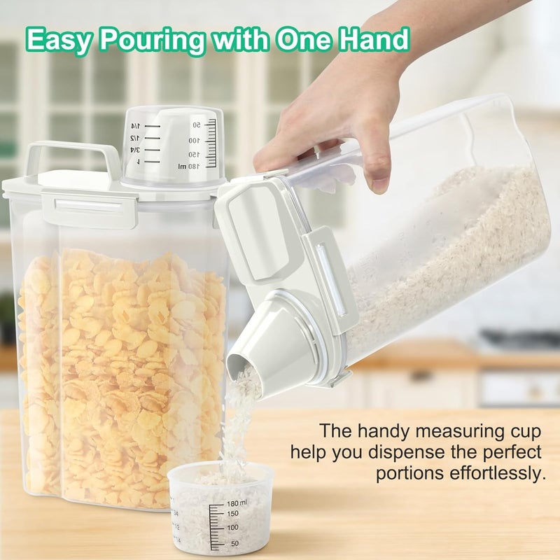 TBMax Rice Container Cereal Storage Container 2 Pack 5 Lbs, Kitchen Pantry Dry Food Storage Holder with Easy-Pouring Spout & Handy Cup, Small Pet Dog Cat Food Dispenser for Daily Feeding -Beige - Image 3