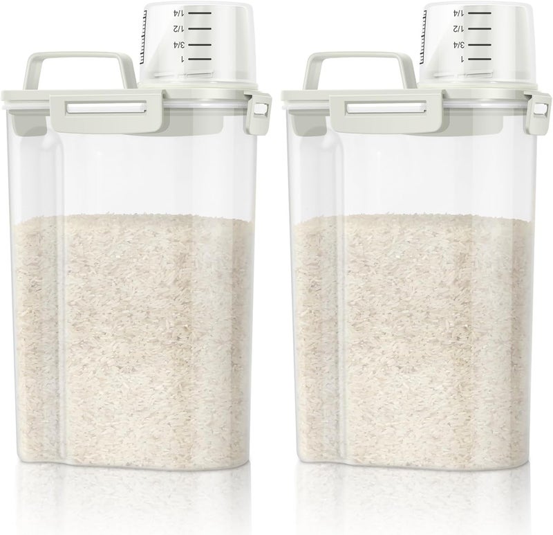 TBMax Rice Container Cereal Storage Container 2 Pack 5 Lbs, Kitchen Pantry Dry Food Storage Holder with Easy-Pouring Spout & Handy Cup, Small Pet Dog Cat Food Dispenser for Daily Feeding -Beige - Image 1