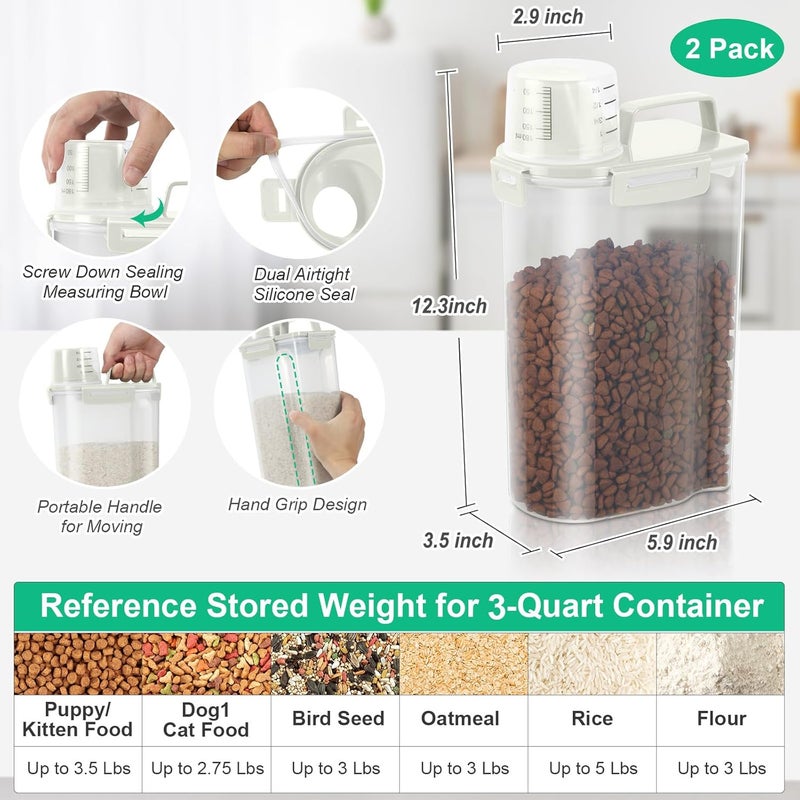 TBMax Rice Container Cereal Storage Container 2 Pack 5 Lbs, Kitchen Pantry Dry Food Storage Holder with Easy-Pouring Spout & Handy Cup, Small Pet Dog Cat Food Dispenser for Daily Feeding -Beige - Image 2