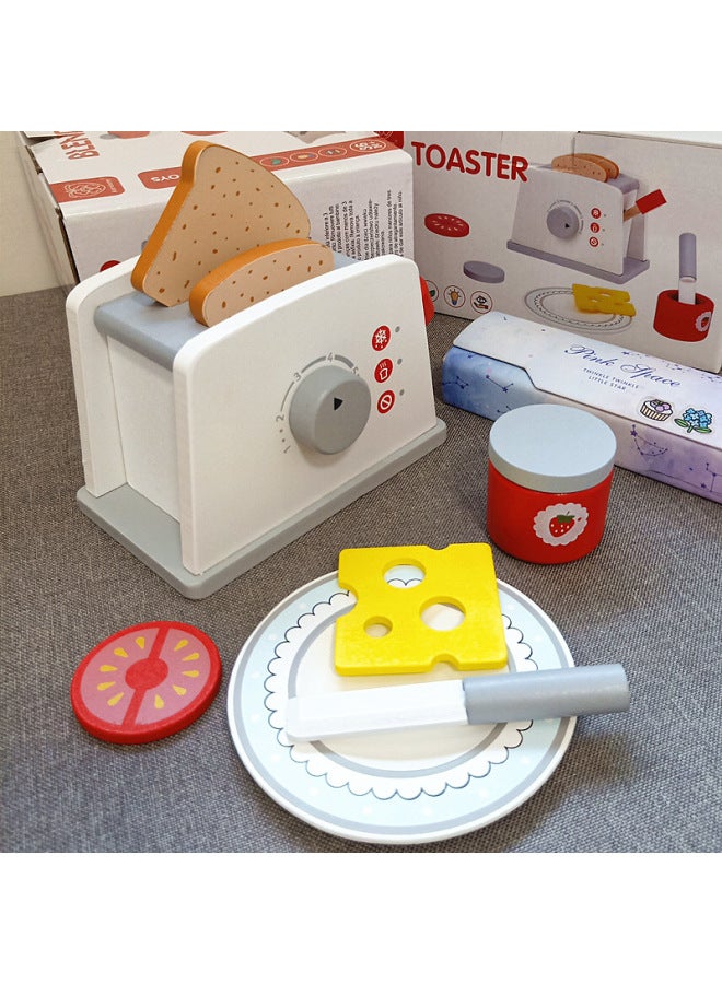 Baby Wooden Coolhouse Microwave Bread Machine Coffee Machine Set Children's Educational Simulation Kitchen Cutting Toys-Color:White Microwave - Image 5