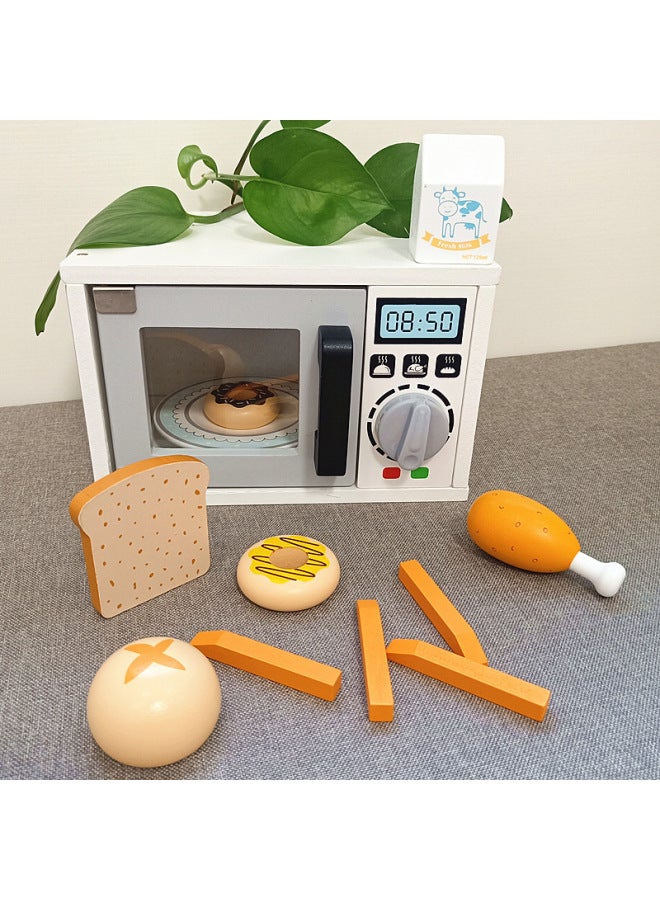 Baby Wooden Coolhouse Microwave Bread Machine Coffee Machine Set Children's Educational Simulation Kitchen Cutting Toys-Color:White Microwave - Image 3