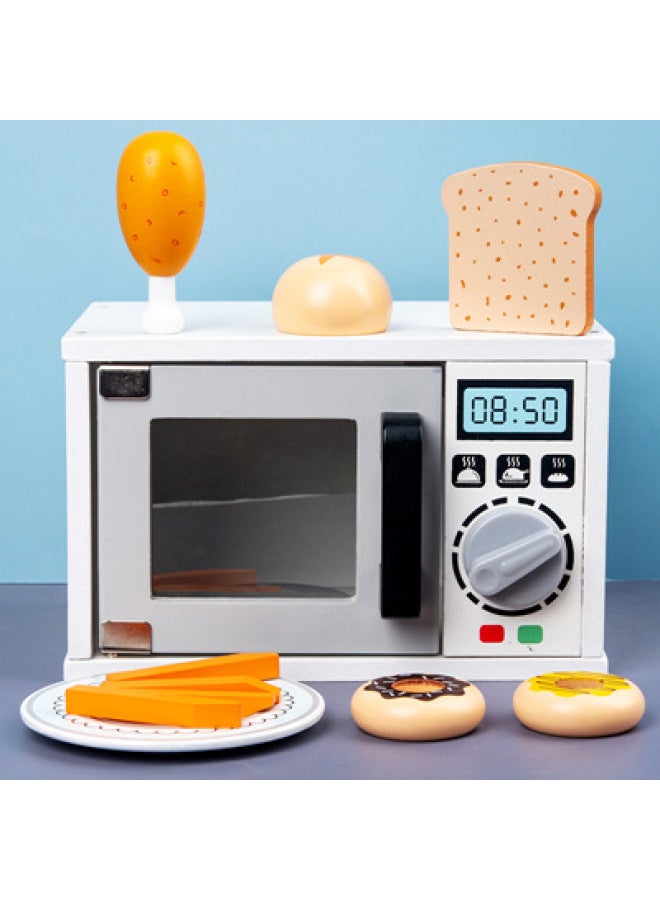 Baby Wooden Coolhouse Microwave Bread Machine Coffee Machine Set Children's Educational Simulation Kitchen Cutting Toys-Color:White Microwave - Image 1